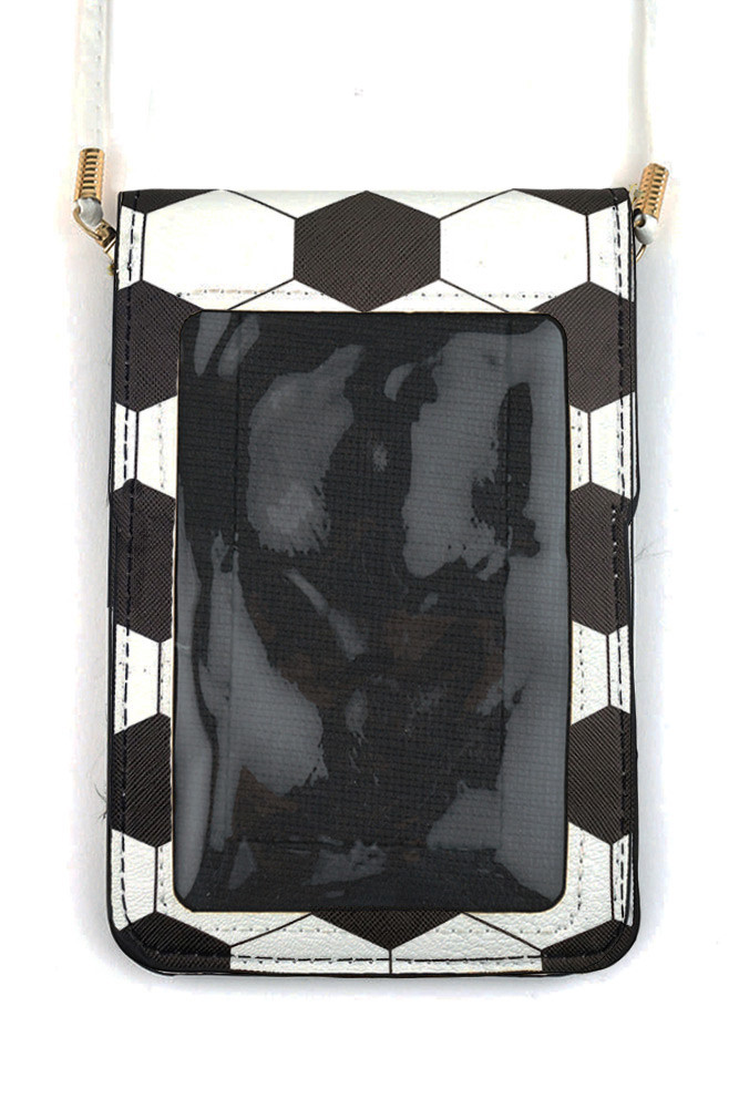 Women's Soccer Ball Print Crossbody Phone Case Bag – White in White