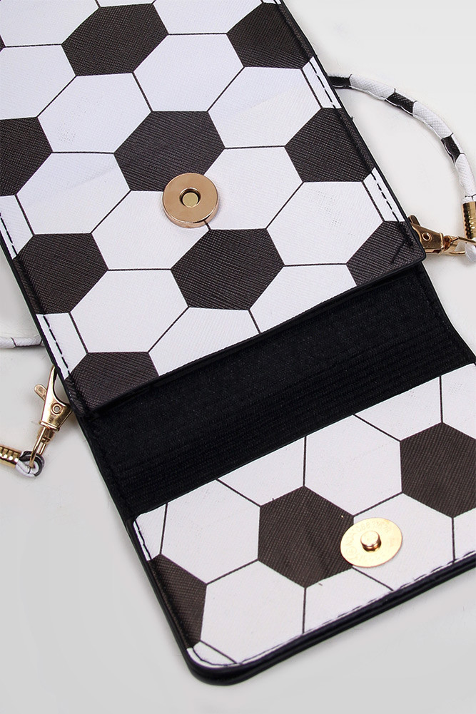 Women's Soccer Ball Print Crossbody Phone Case Bag – White — phone case photo 4