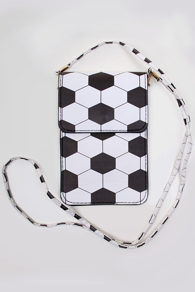Women's Soccer Ball Print Crossbody Phone Case Bag – White — phone case photo 3