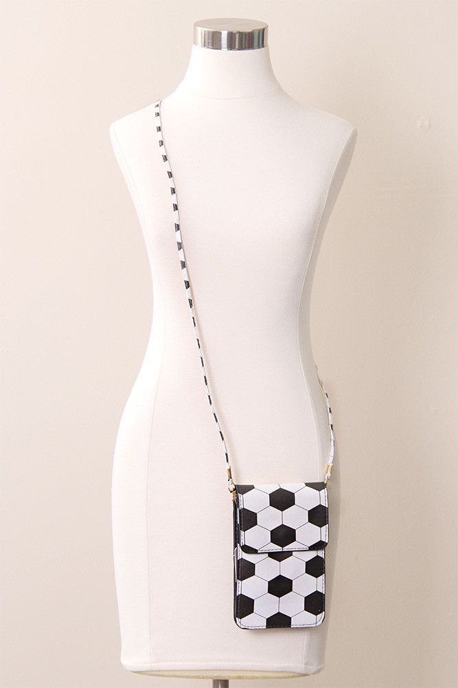 Women's Soccer Ball Print Crossbody Phone Case Bag – White — phone case photo 5