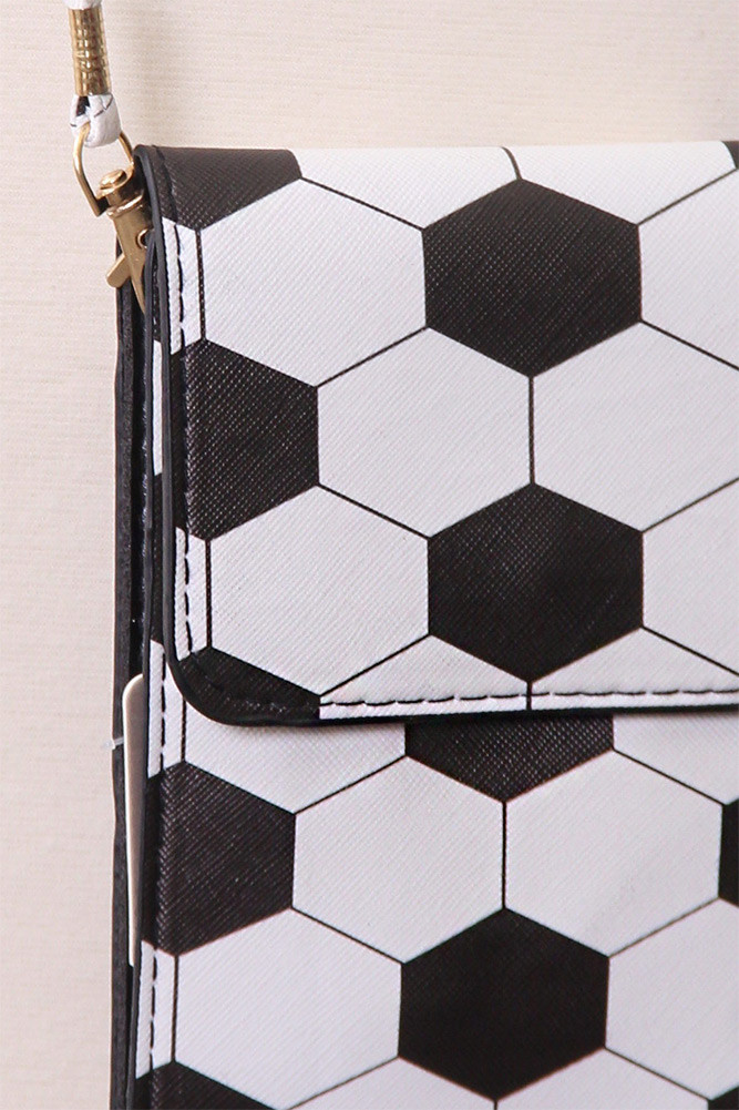 Women's Soccer Ball Print Crossbody Phone Case Bag – White — phone case photo 6