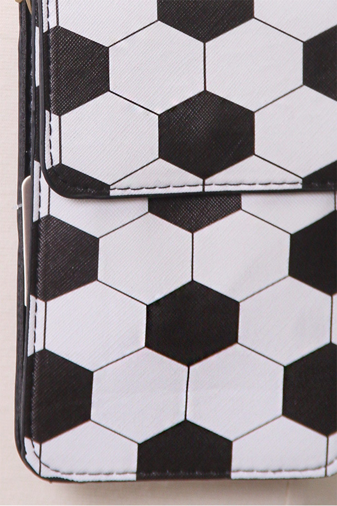 Women's Soccer Ball Print Crossbody Phone Case Bag – White — phone case photo 7