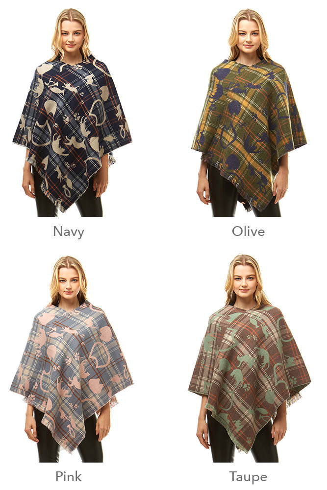 Women's Plaid Poncho – Style LOF961 — poncho photo 3