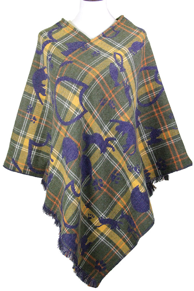 Women's Plaid Poncho – Style LOF961 in Olive