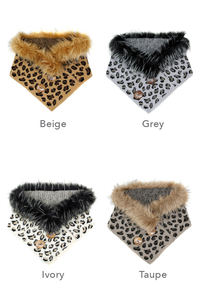 Women's Leopard Print Faux Fur Collar Scarf – Style LOF1002 — scarf photo 2