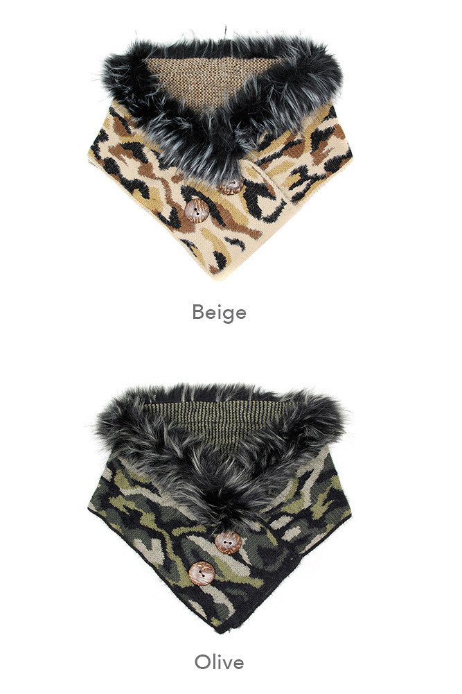 Women's Leopard Print Faux Fur Collar Scarf – Style LOF1004 — scarf photo 2