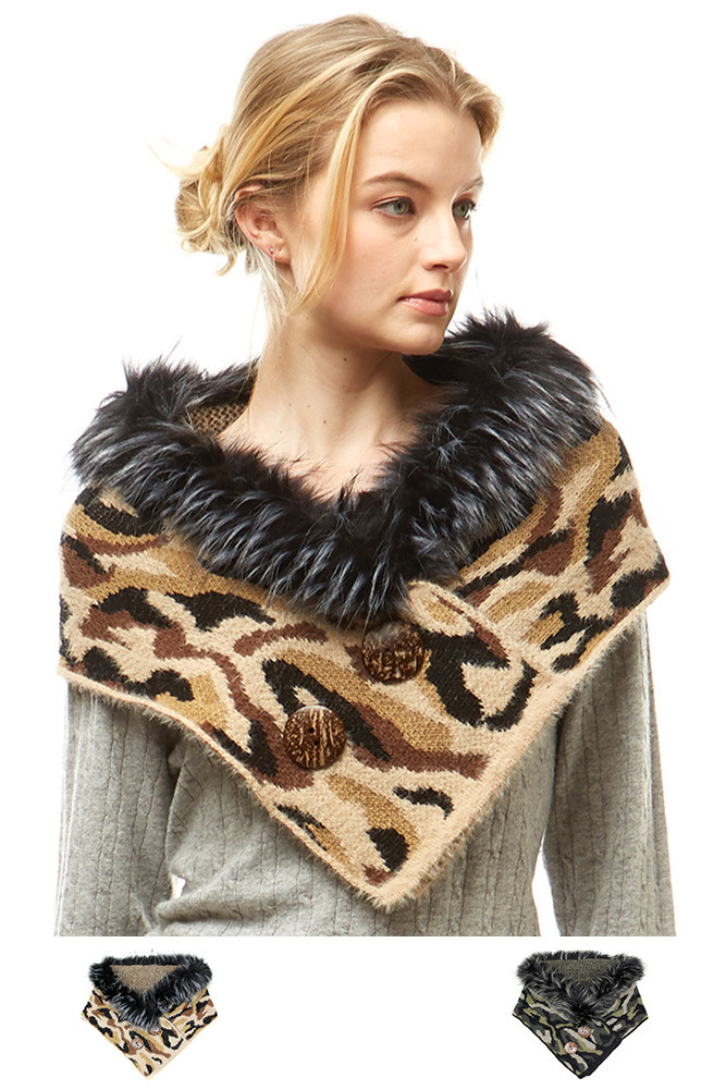 Women's Leopard Print Faux Fur Collar Scarf – Style LOF1004 by BURACQ