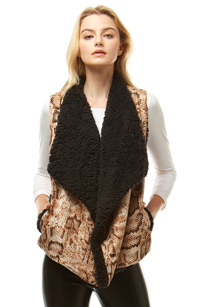 Women's Faux Fur Leopard Print Vest – Style LOF942 by BURACQ