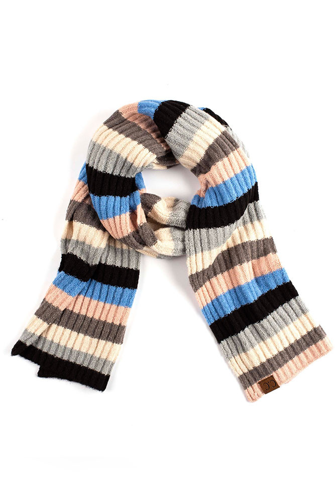 Women's Multicolor Stripe Knit Oblong Scarf in Denim
