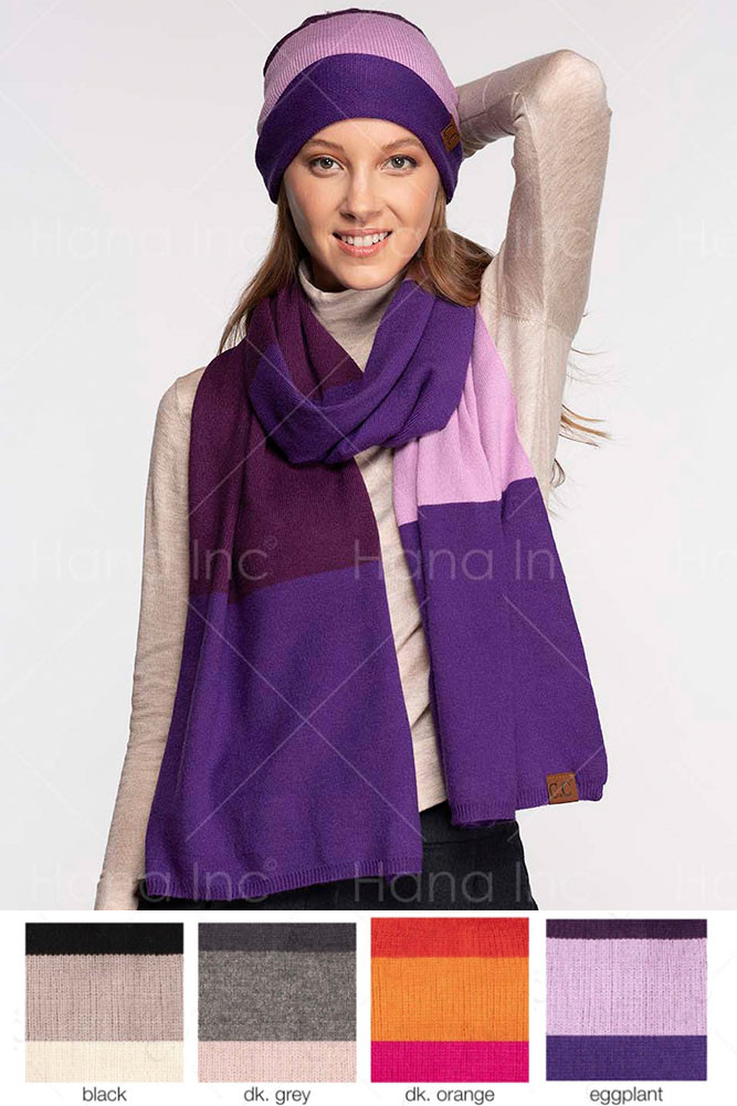 Women's Two-Tone Ombre Knit Oblong Scarf – Eggplant — scarf photo 2