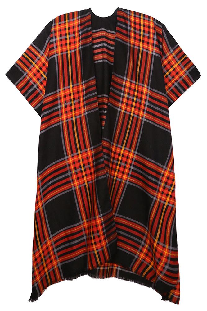 Women's Plaid Fringe Wrap in Black