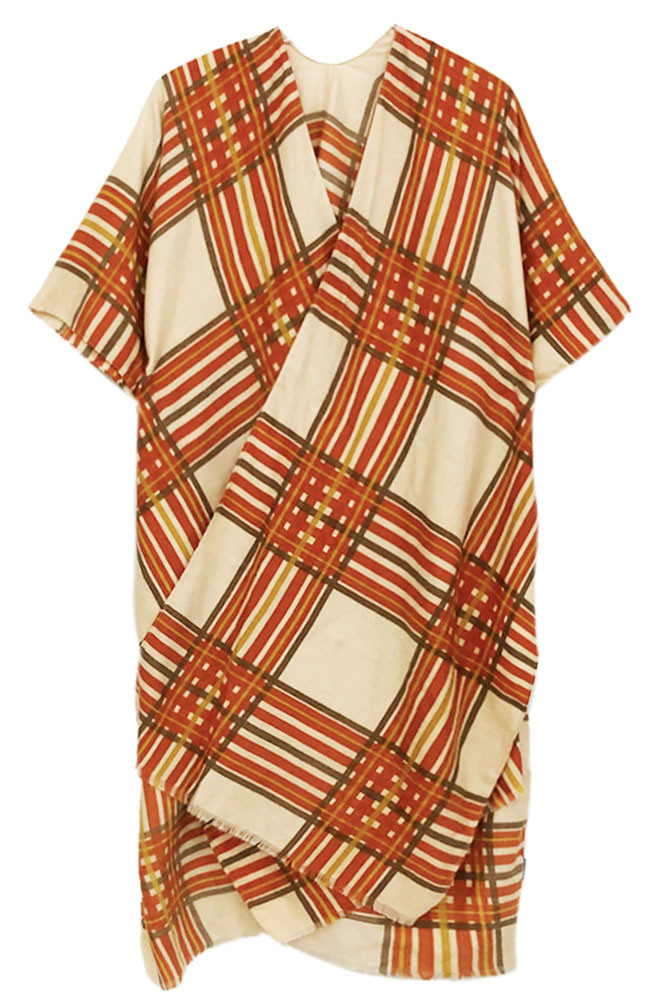 Women's Plaid Fringe Wrap in Camel