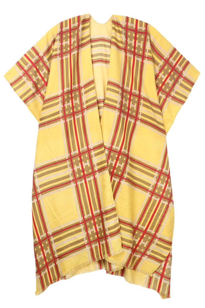 Women's Plaid Fringe Wrap in Mustard