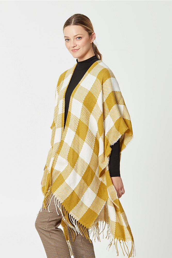 Women's Buffalo Check Fringe Wrap by BURACQ