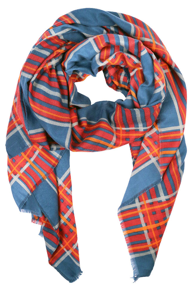 Women's Plaid Fringe Oblong Scarf by BURACQ