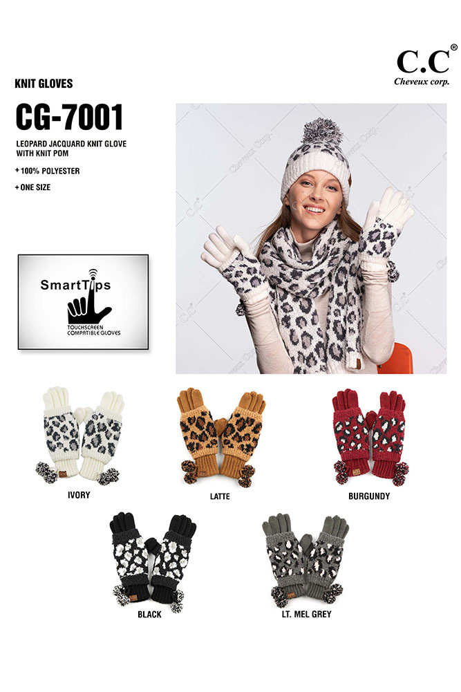 Women's Leopard Print Knit Touchscreen Gloves — gloves photo 3