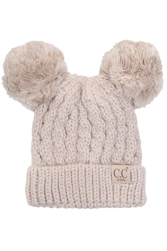 Kids Double Pom Pom Cable Knit Beanie by BURACQ