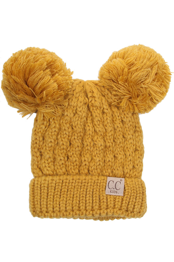 Kids Double Pom Pom Cable Knit Beanie — beanie photo 2
