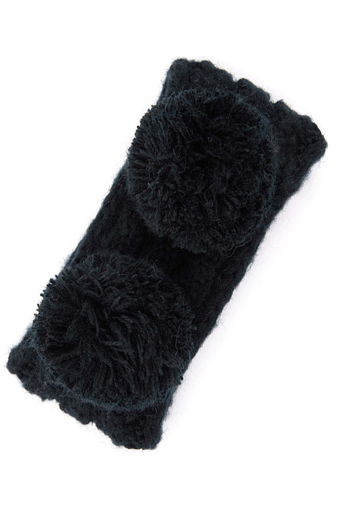Kids Fuzzy Pom Pom Ear Warmer Headband in Black