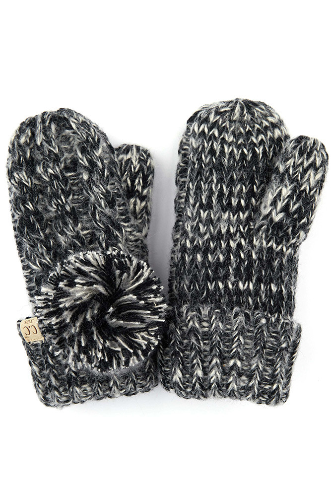 Kids Chenille Knit Mittens in Black