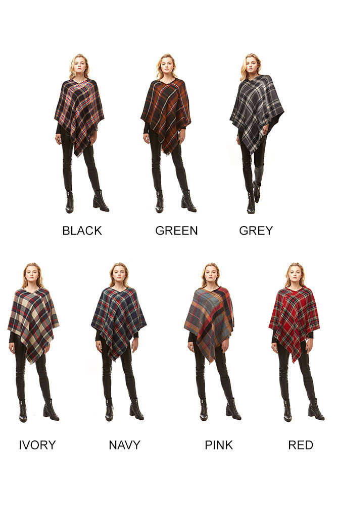 Women's Plaid Poncho Wrap – Style LOF171 by BURACQ