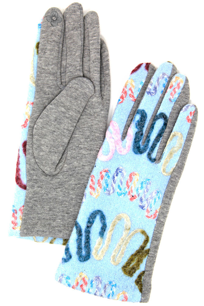 Women's Embroidered Pattern Touchscreen Gloves – Style LOG114 in Blue