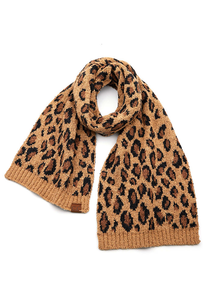 Women's Leopard Knit Oblong Scarf — scarf photo 3