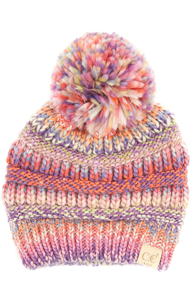 Kids Multicolor Knit Pom Pom Beanie – Rust — beanie photo 8