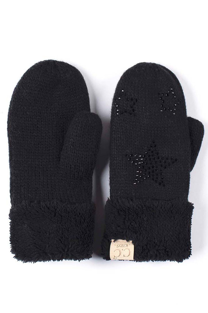 Kids Knit Beanie and Mittens Set in Black