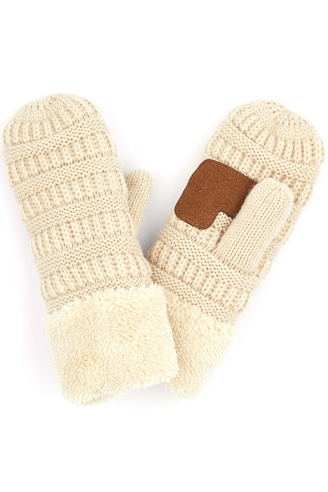 Women's Knit Convertible Mitten Gloves in Beige