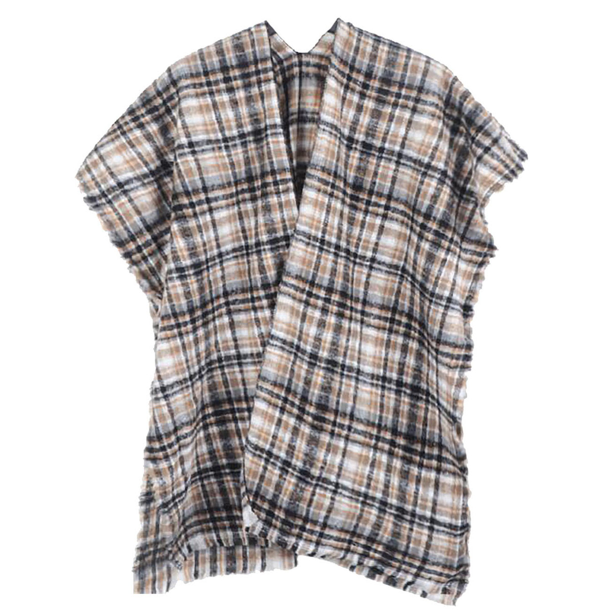 Women's Plaid Fringe Kimono — kimono photo 2
