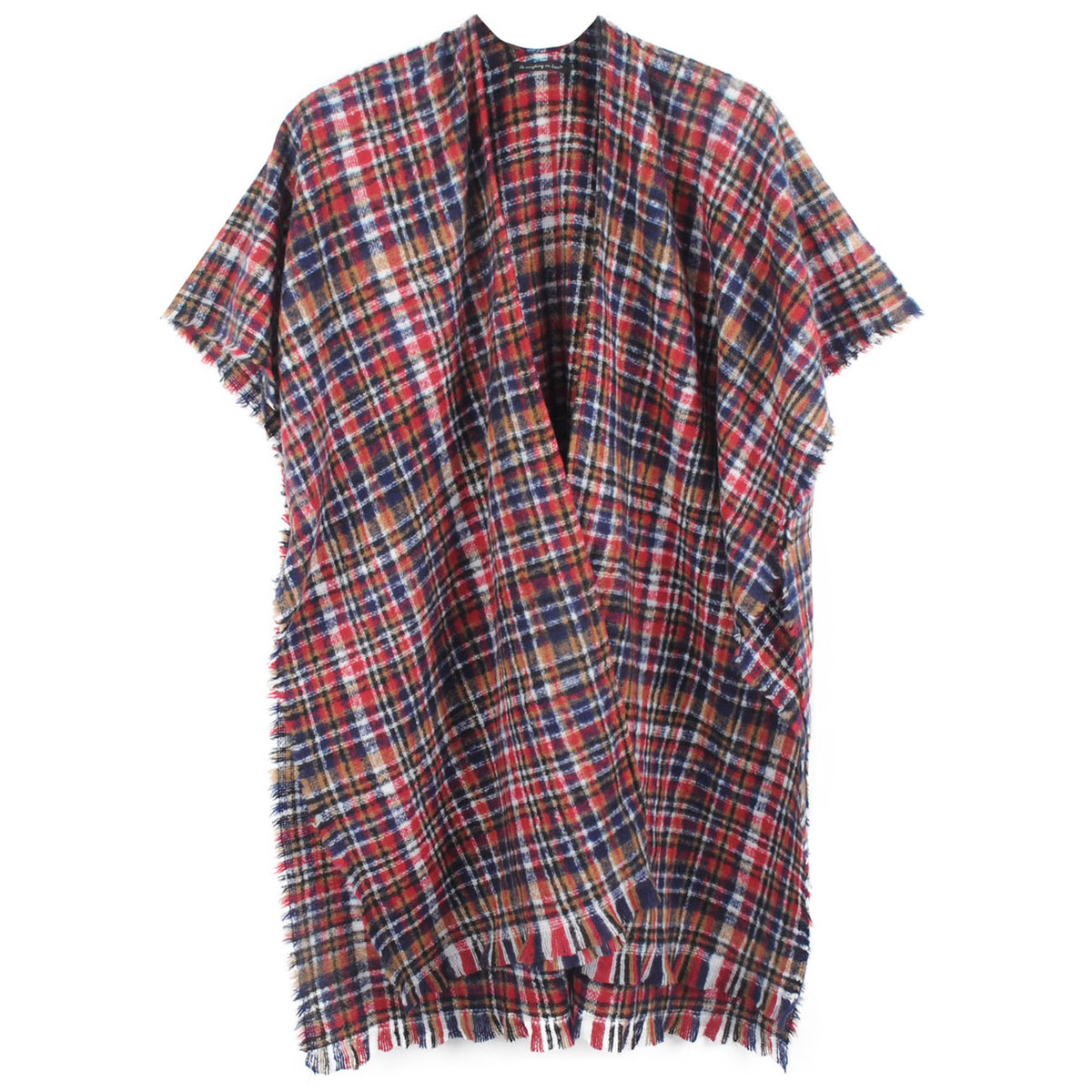 Women's Plaid Fringe Kimono by BURACQ
