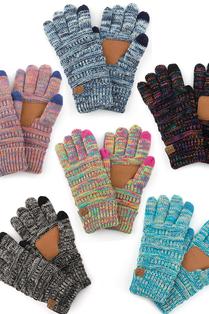 Women's Multicolor Knit Touchscreen Gloves with Lining by BURACQ