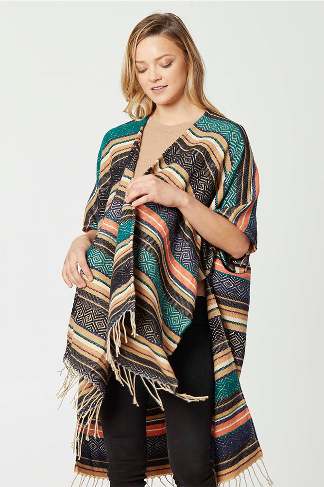 Women's Stripe Fringe Kimono – Yellow — kimono photo 3