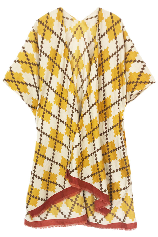 Women's Argyle Pattern Kimono in Mustard