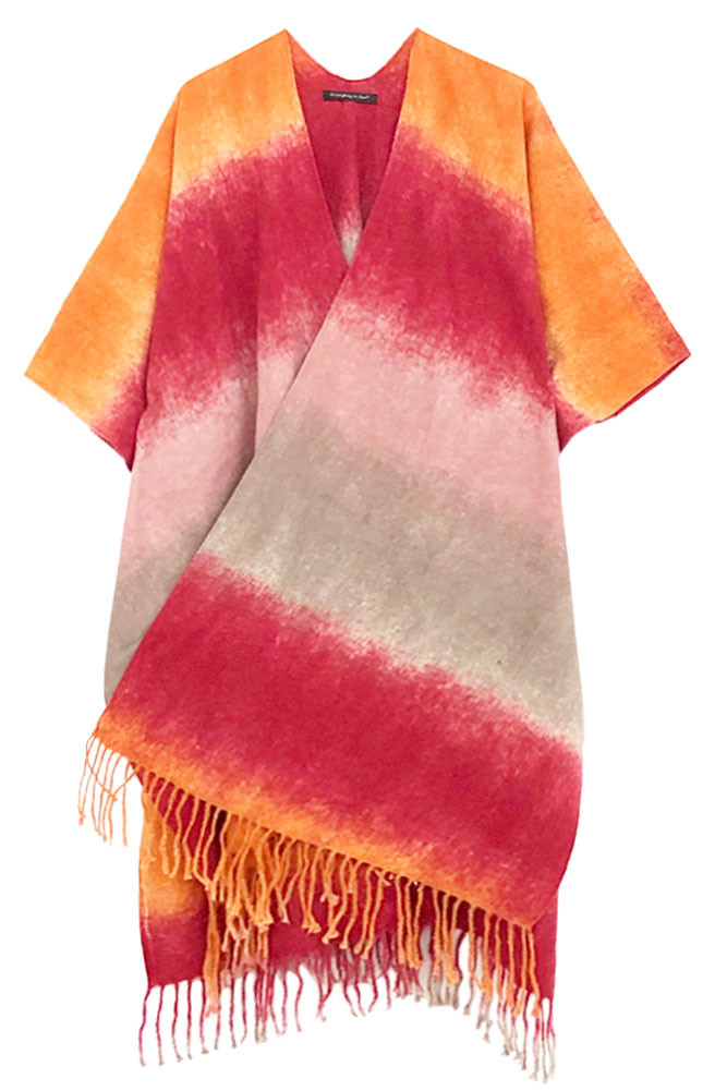 Women's Tie Dye Fringe Kimono – Mustard in Mustard by BURACQ