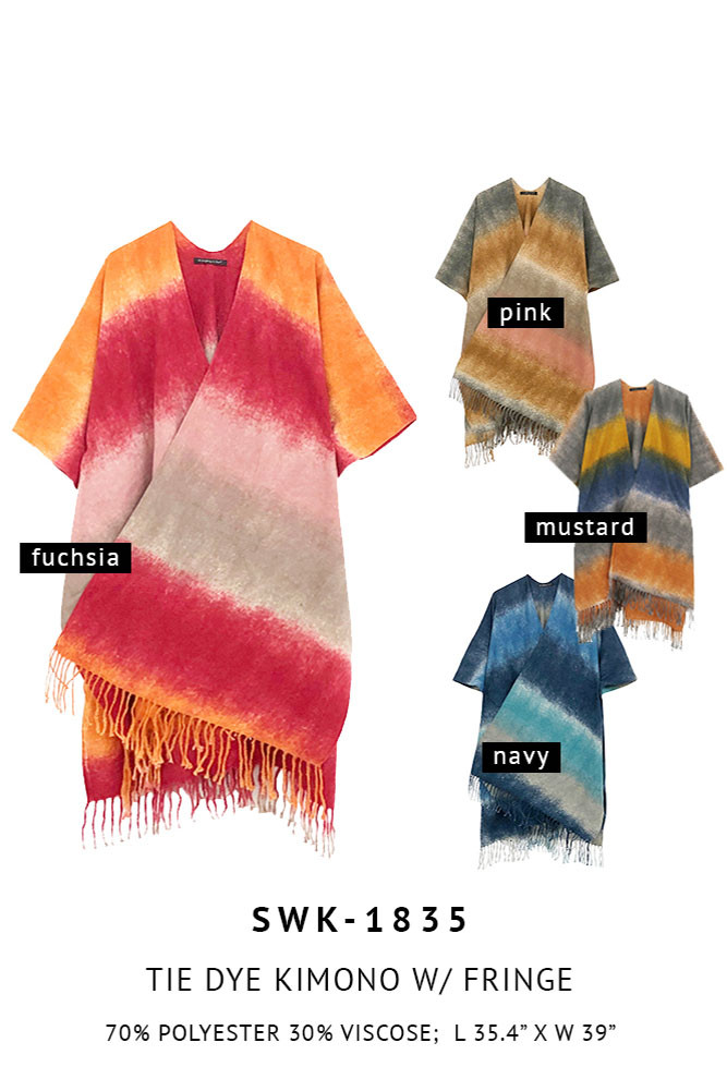 Women's Tie Dye Fringe Kimono – Mustard — kimono photo 2
