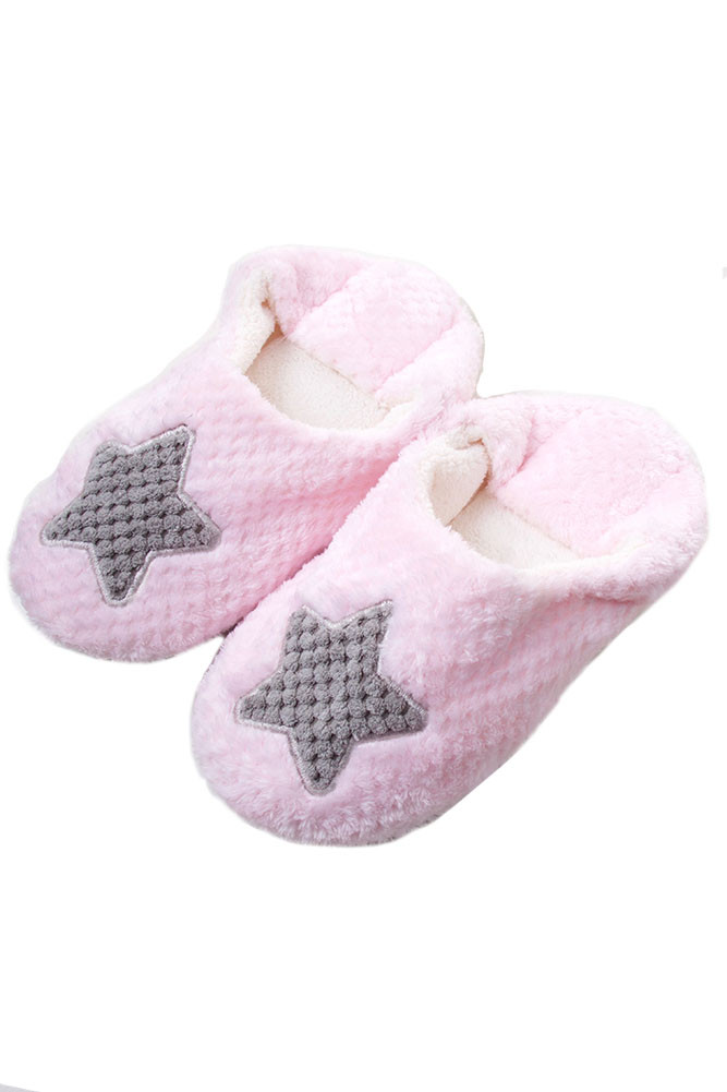Women's Pink Fuzzy Star Print Slipper by BURACQ