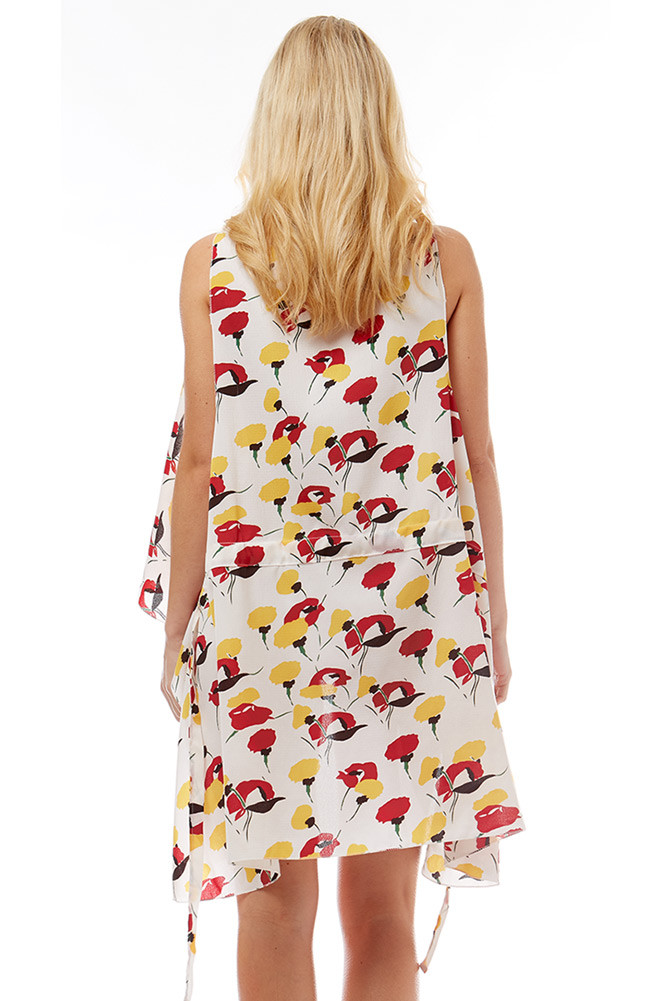 Women's Floral Print Tie Front Cover-Up – White in White