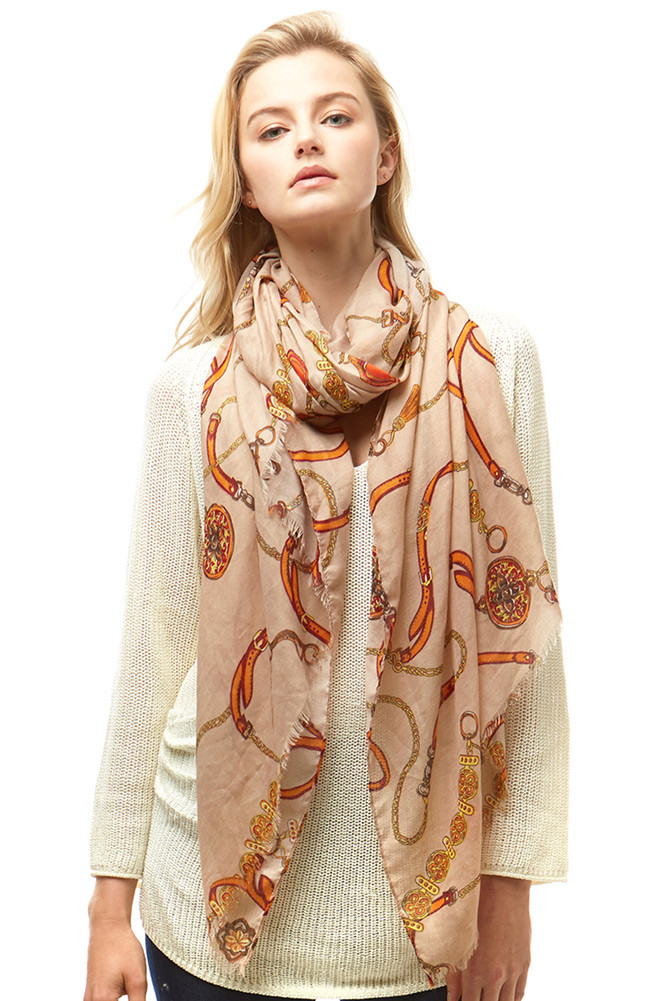 Women's Paisley Print Oblong Scarf – Beige in Beige by BURACQ