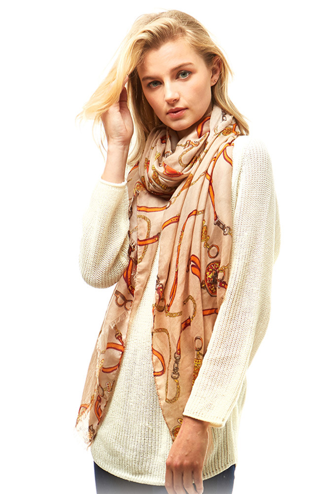 Women's Paisley Print Oblong Scarf – Beige in Beige