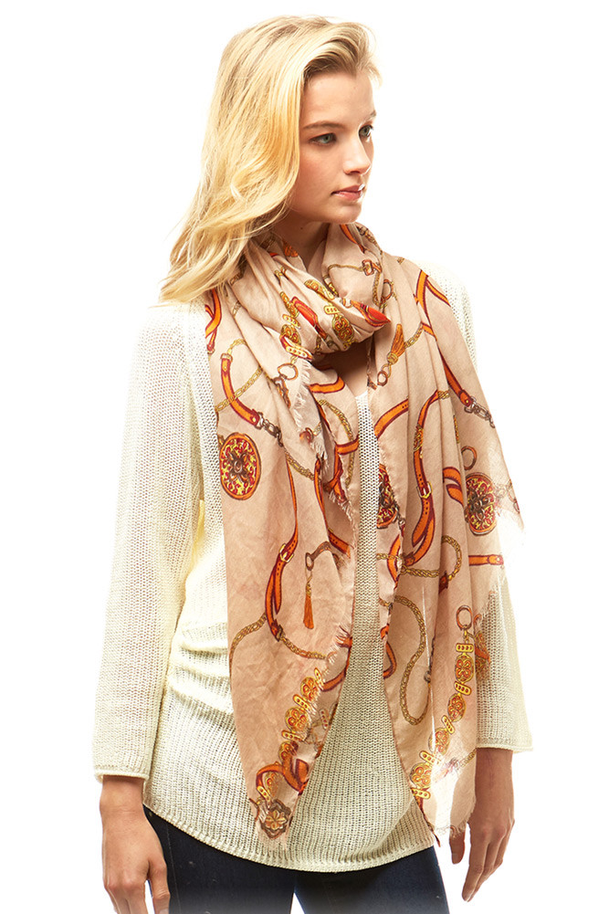 Women's Paisley Print Oblong Scarf – Beige in Beige