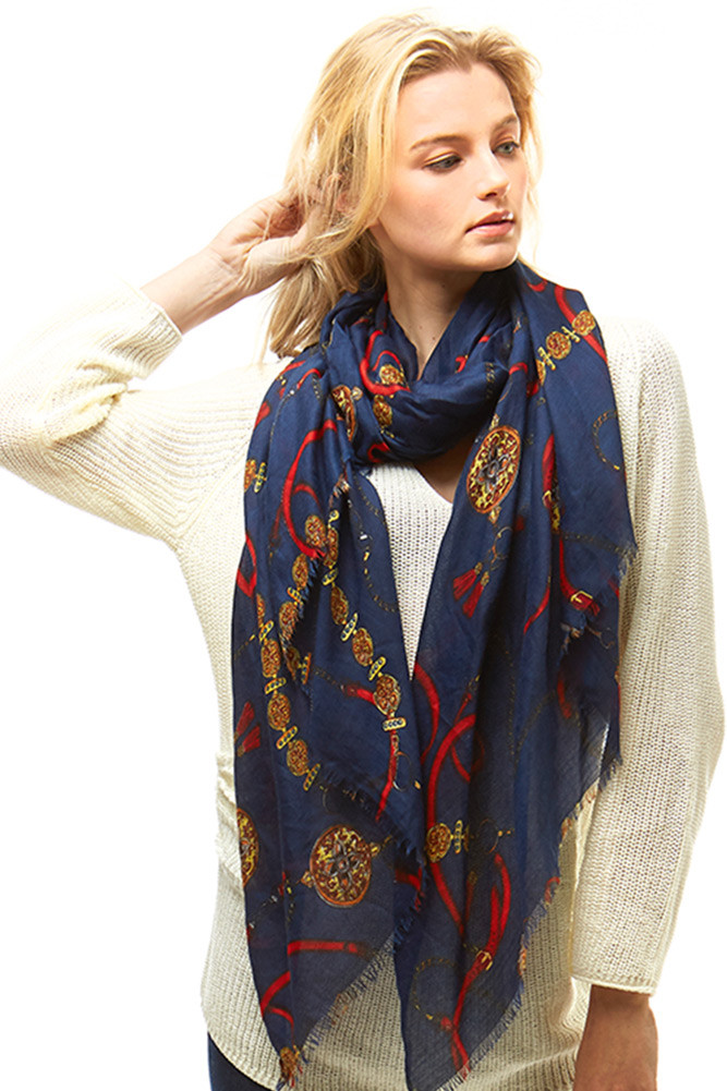 Women's Paisley Print Oblong Scarf – Navy in Navy