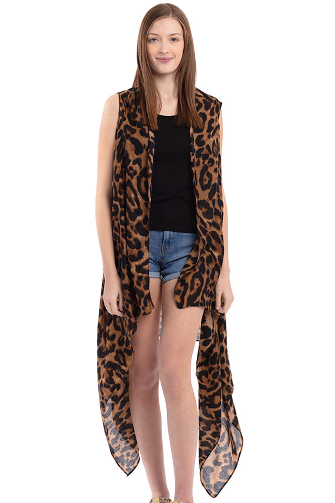 Women's Leopard Print Long Vest – Brown in Brown by BURACQ