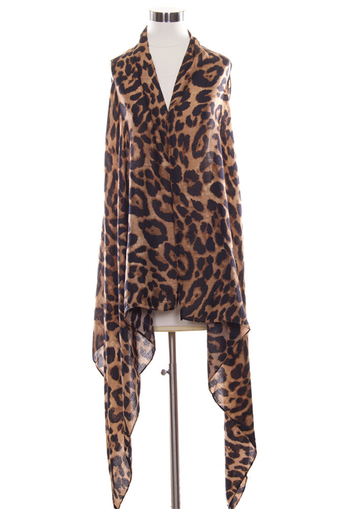 Women's Leopard Print Long Vest – Brown in Brown