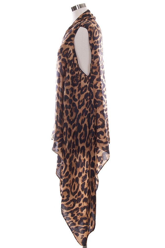 Women's Leopard Print Long Vest – Brown in Brown