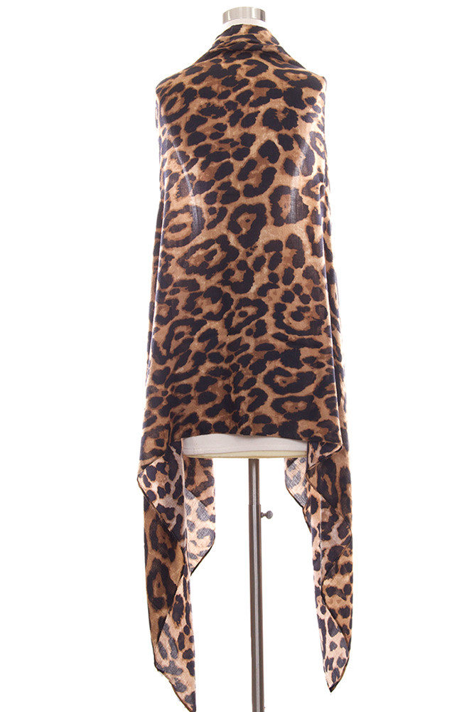 Women's Leopard Print Long Vest – Brown in Brown