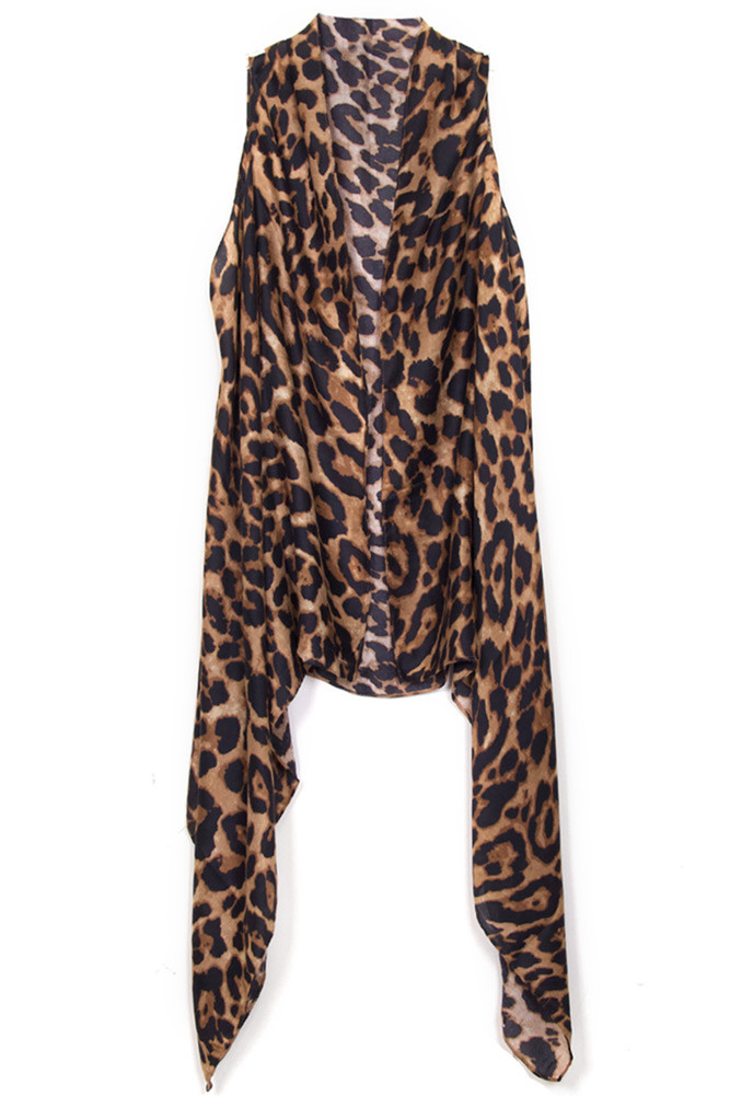 Women's Leopard Print Long Vest – Brown in Brown