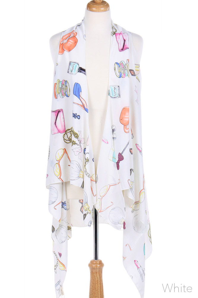 Women's Floral Print Long Vest – Black in Black by BURACQ