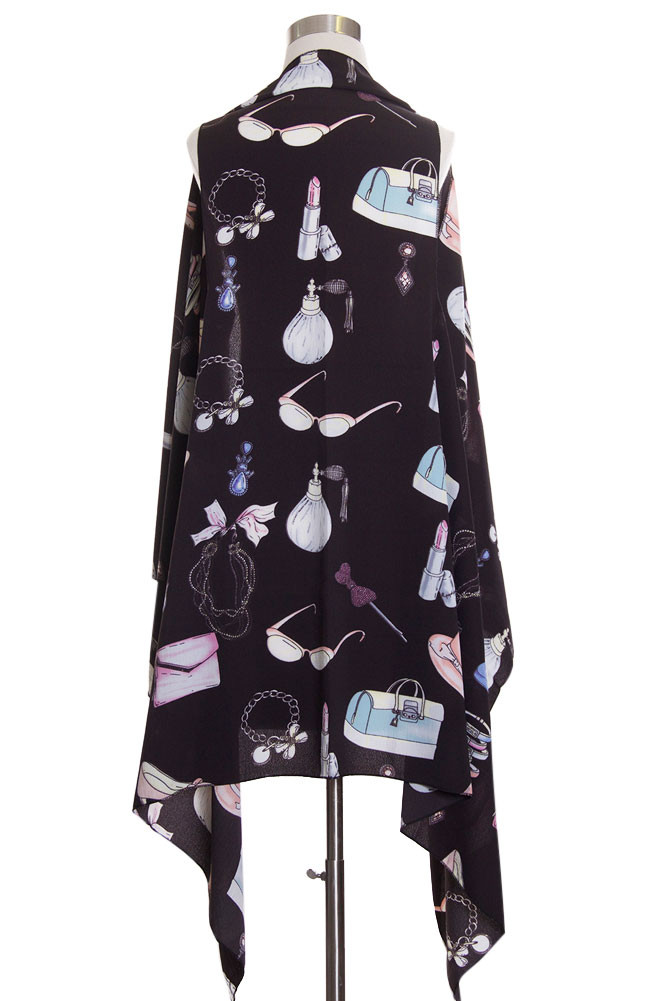 Women's Floral Print Long Vest – Black — vest photo 3